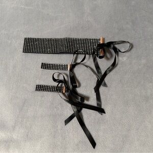 Black Rhinestone Ribbon Choker Set - Women Accessories
